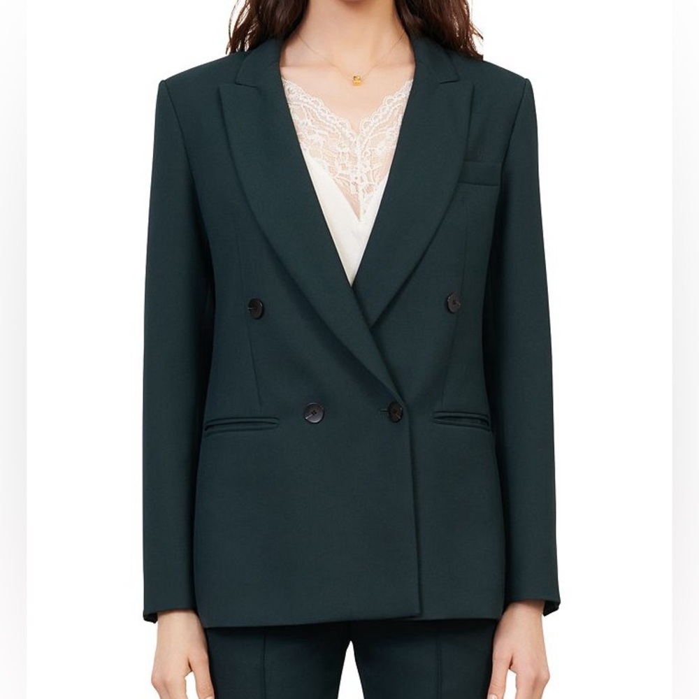 Maje Vila Double Breasted Blazer in Dark Green Holidays Business Professional